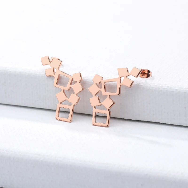 

Geometric Square Stud Earrings For Women Girl Gold Color Minimalist Ear Wedding Accessories Stainless Steel Brincos oorbellen