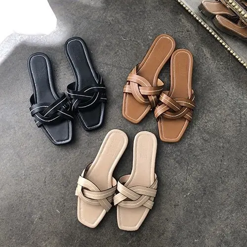 

Новинка лета 2021, Стильные повседневные пляжные сандалии и тапочки с открытым носком, однотонные, с мягкой подошвой, на плоской подошве