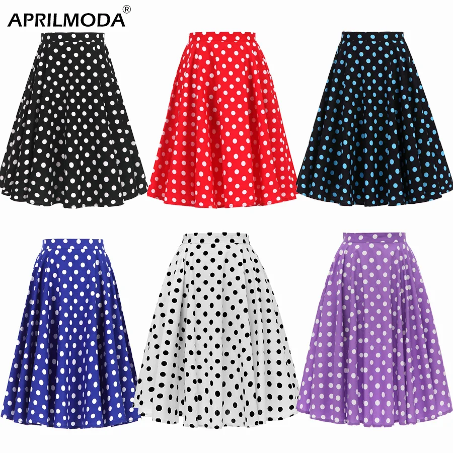 Женская хлопковая юбка в горошек белая/синяя/Розовая/черная/белая винтажная