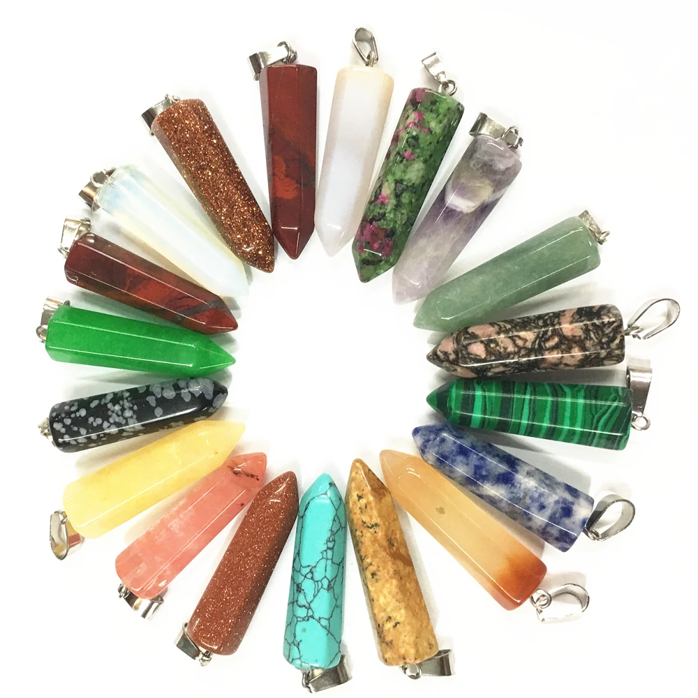 

Hot Sale Fahsion Assorted Natural Stone Pendants Agates Point Charms Hexagonal Pillar Pendant Wholesale 24pcs/lot Direct Selling