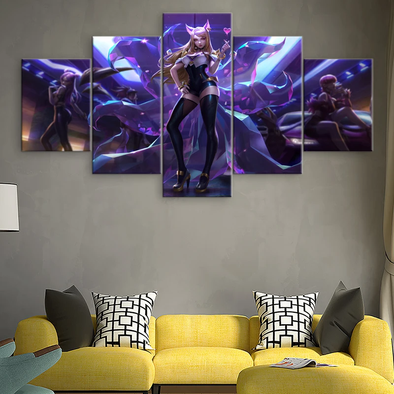 Холст Печатный игровой плакат 5 шт. Лига Легенд KDA Ahri живопись для гостиной стены искусства декоративные картинки искусства