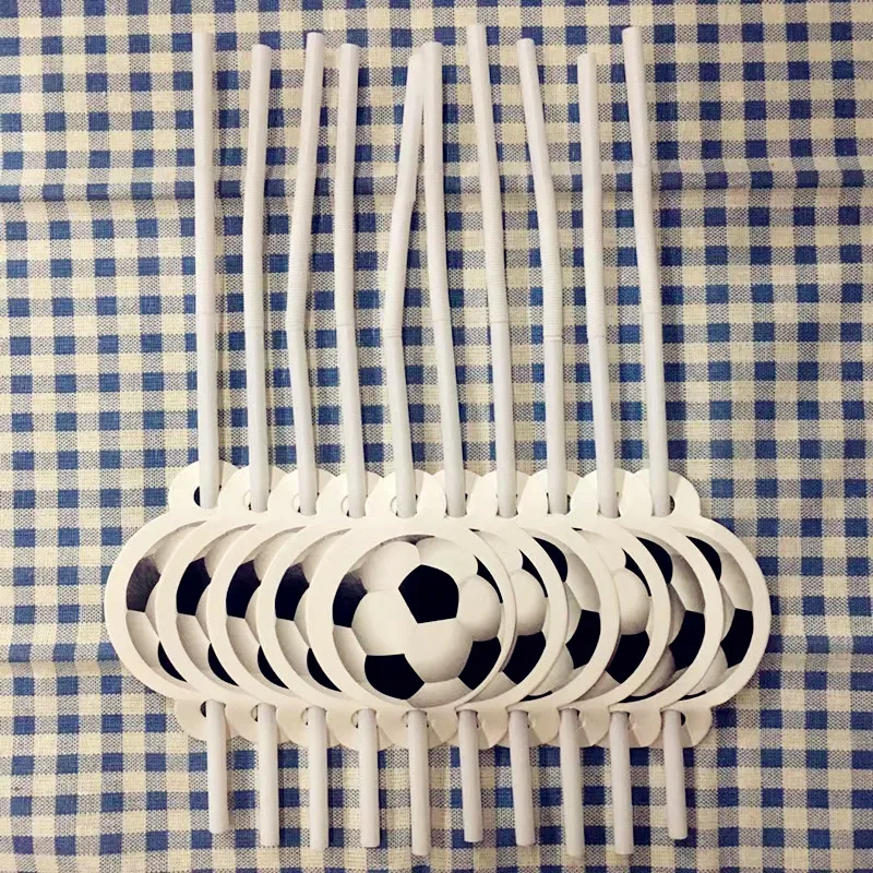 10pcs straws Футбол посуда наборы Вечерние торжества детское украшение принадлежности салфетки флаги скатерть чашка бумажная тарелка день рождения - Цвет: 10pcs straws