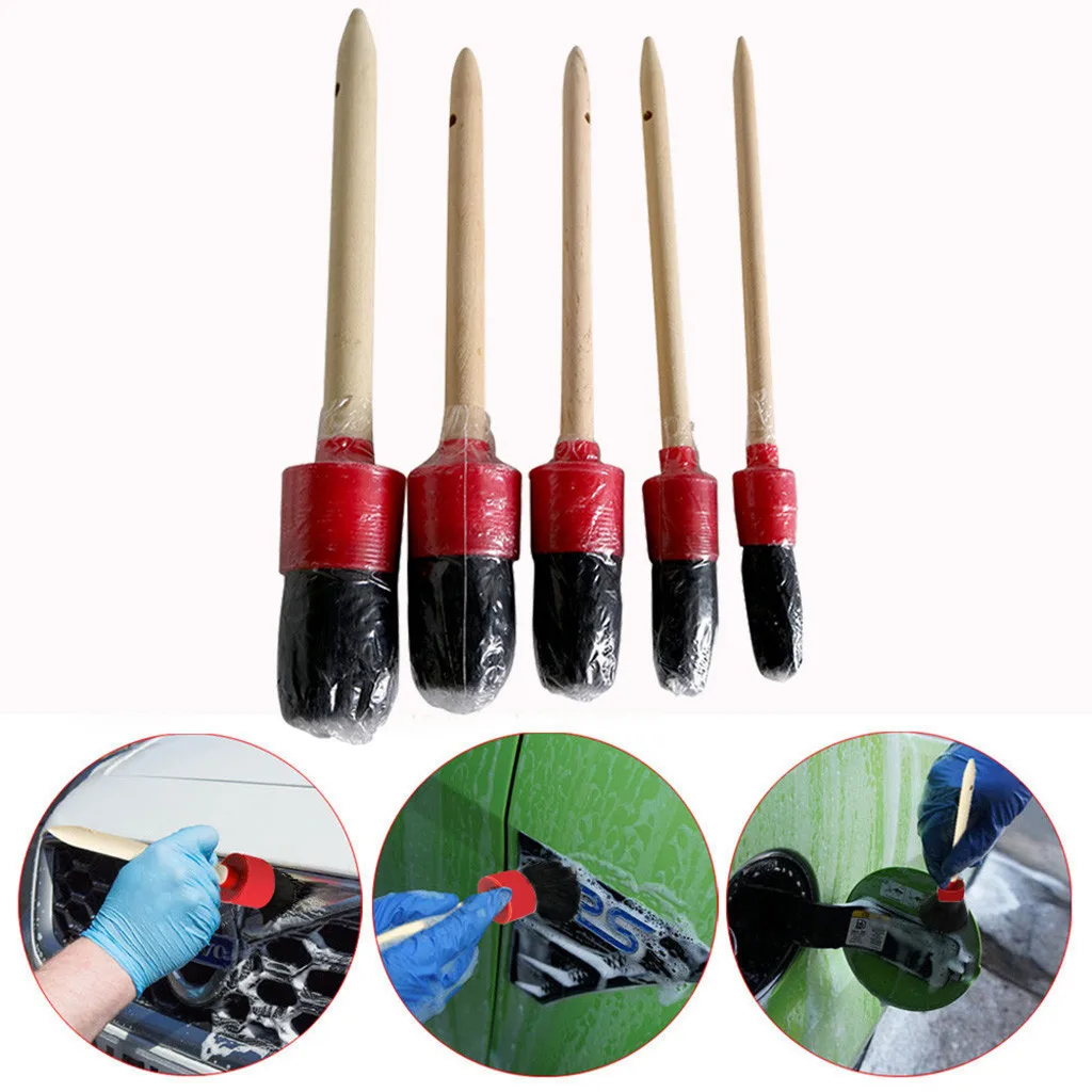 

2019 Multifunction 5PC Detailing Brush Cleaning Natural Boar Hair Brushes Car Auto Detail Tools For Most Car Devices Whosale