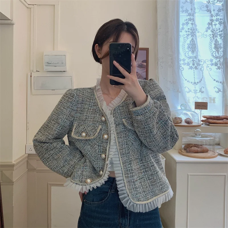 Женское твидовое пальто маленькая Очаровательная одежда во французском