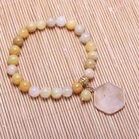 exquisite bracelets natural stone topaz round beads with agate pendant bangle for womens party wedding jewelry gifts 19 cm