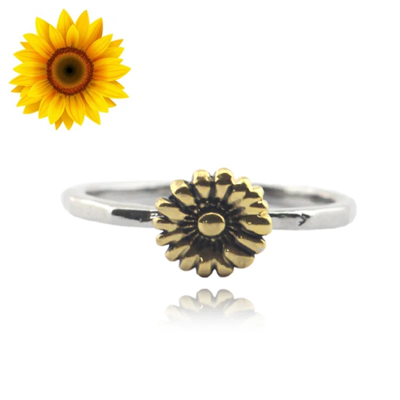 Модные Винтажные кольцо Подсолнух золото Цвет цветок Стека Кольцо цветочный
