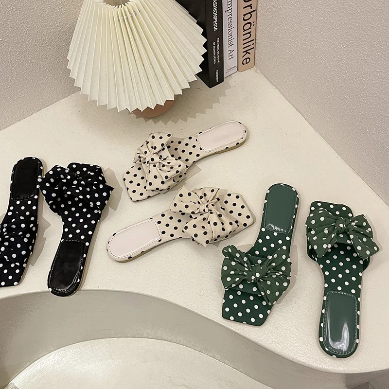 

Shoes Butterfly-Knot Woman's Slippers Luxury Slides 2021 Designer Flat Butterfly-knot PU Fabric Basic Cotton Shoes Woman 2021 Fe