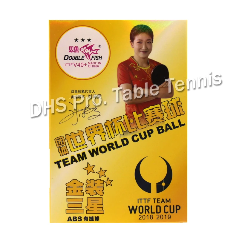 

Double Fish Table Tennis Ball 2019 New Team World Cup 3-star D40+ ABS Material Plastic poly ping pong balls tenis de mesa