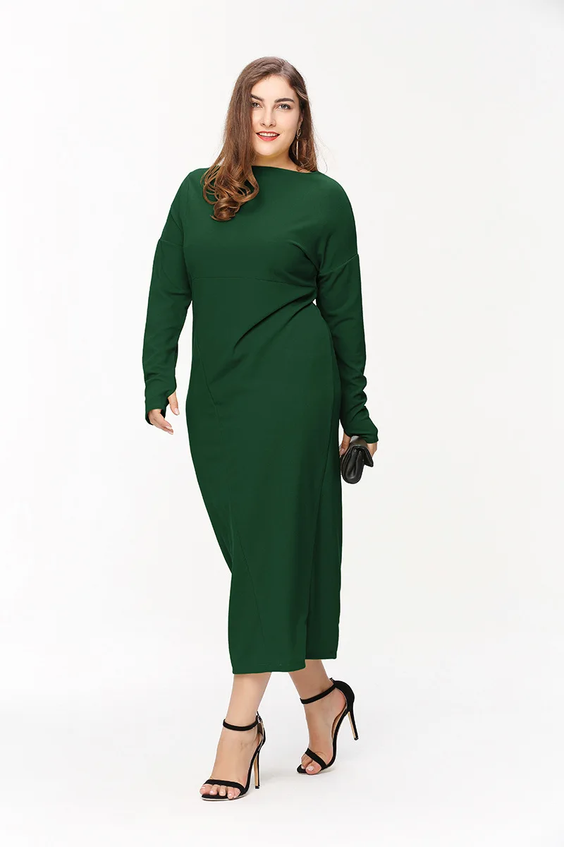 

Мусульманское платье с длинным рукавом, однотонное платье большого размера, 2022