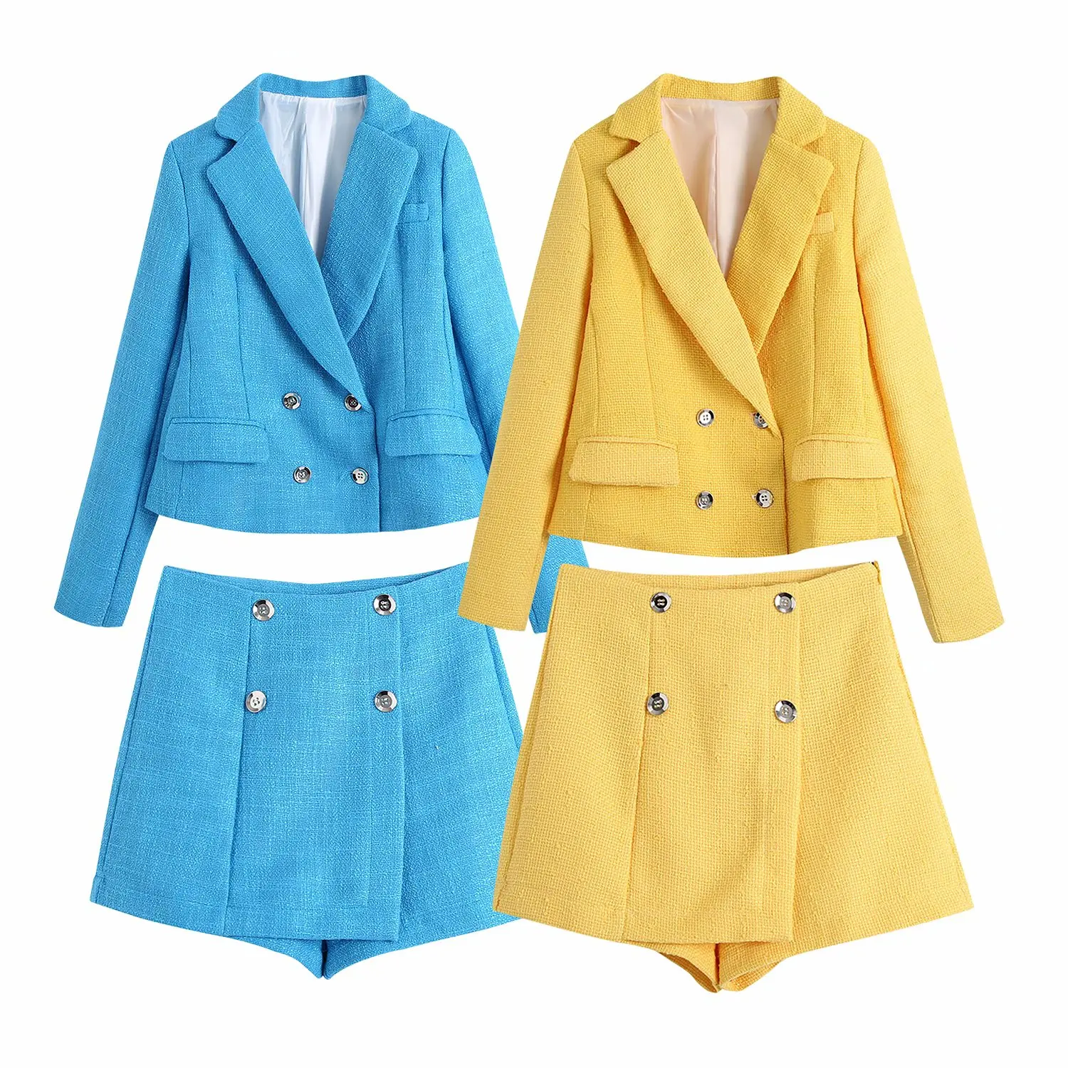 

2021 New Women Two Pieces Set Textured Cropped Blazer and Shorts Suit Fashion Casual Chic Lady Outfits Women Suit