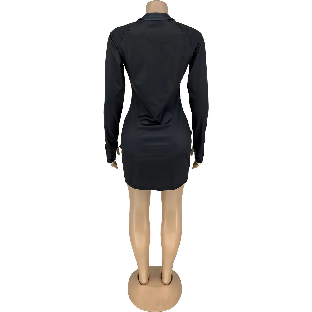 

Poshby Patchwork Zipper V Neck Women Striped Mini Dresses 2021 Elegant Female ClubwearFall Long Sleeve Bodycon Night Vestidos