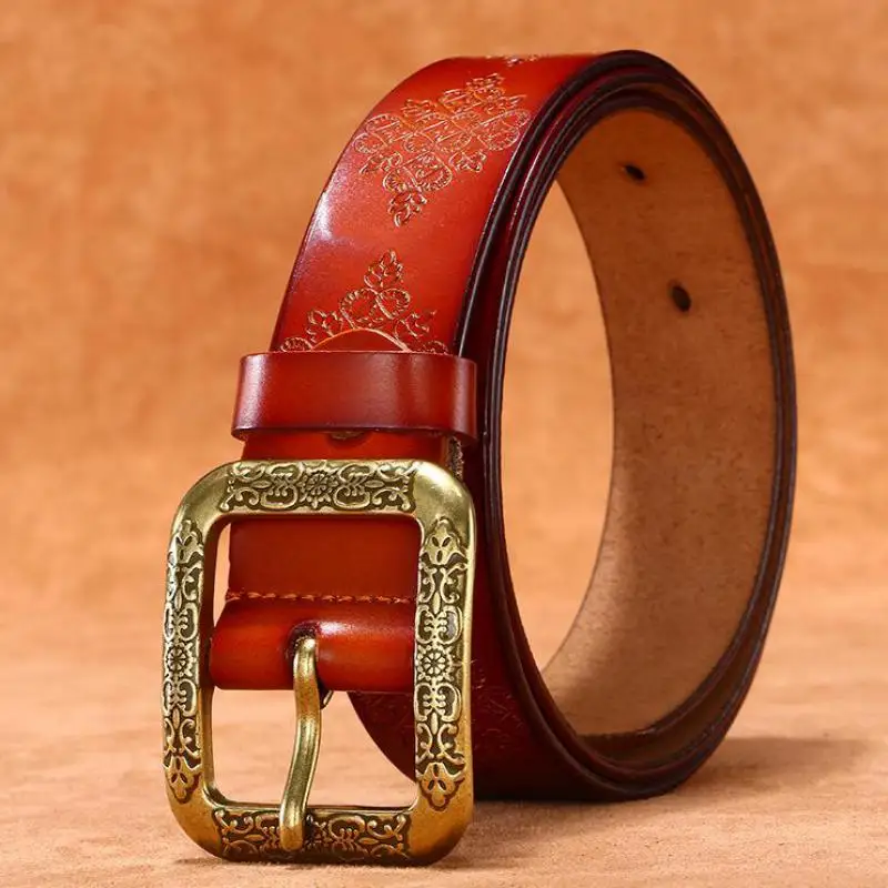 

New Belts For Women Retro Luxury Designer Brass Buckle Belt Casual Fashion All-match Woman Belt For Jeans Cintos De Mujer