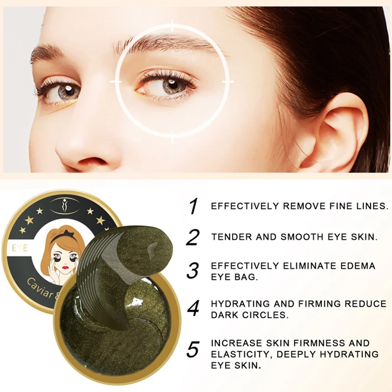 

Natural Caviar Eye Mask Eye Patch Collagen Anti-Aging Anti-Puffiness Unisex Long-lasting Moisturizing Remove Eye Bags Mask