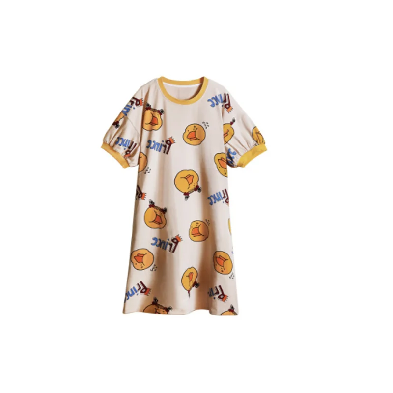 

Summer cartoon pajamas for women nightdress cotton short-sleeved cute loose knee-length dress home service