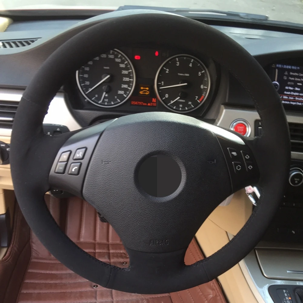 Черный чехол рулевого колеса автомобиля Обёрточная бумага из замшевой кожи для