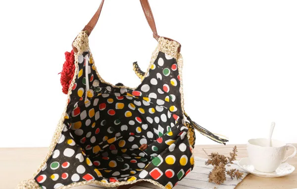 

Vintage Handmade Women Rattan Bag Woven Bow Shoulder Bags Floral Animal Beach Straw Bag Totes Handbags Travel Storage Pack