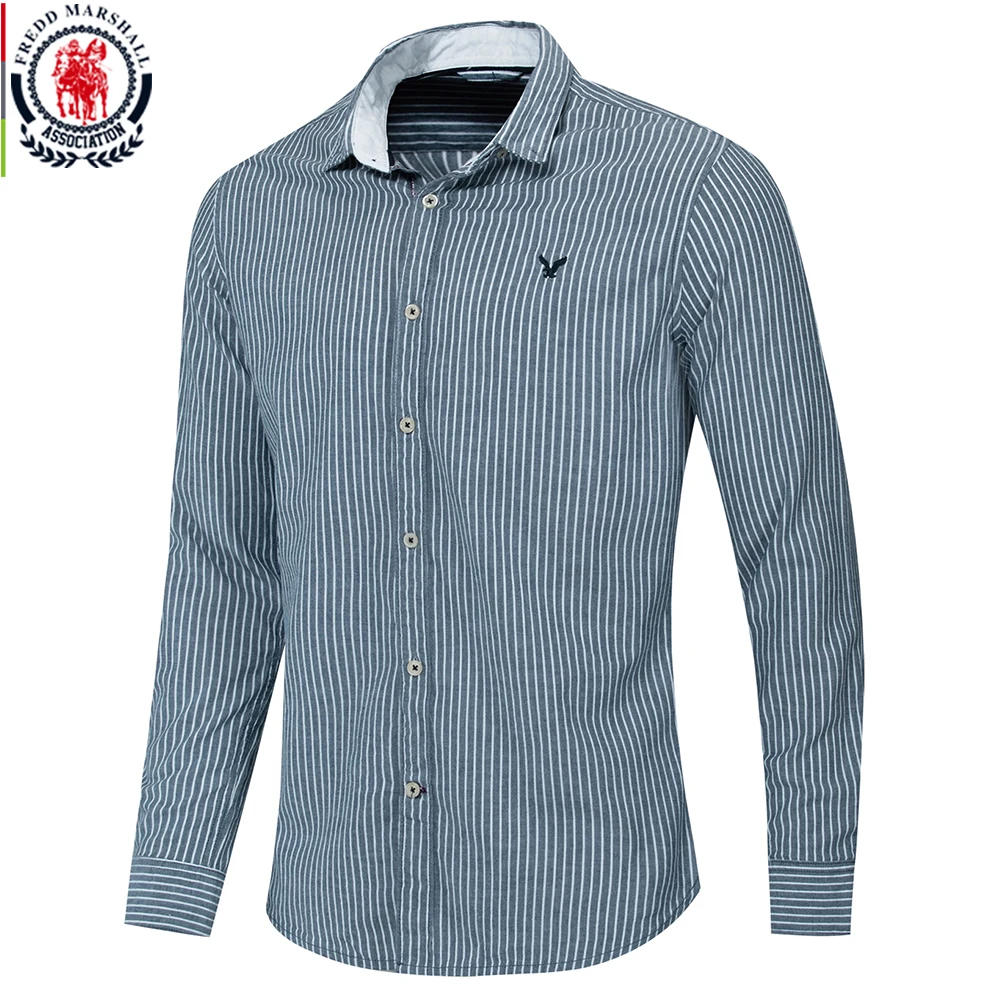 Мужская классическая рубашка в полоску Fredd Marshall Повседневная офисная из 100%