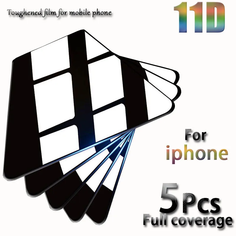 

5 pcs Full screen coverage explosion-proof film for iphone12 12 11Pro X 7 6 8Plus XR XS toughened film screen protectors