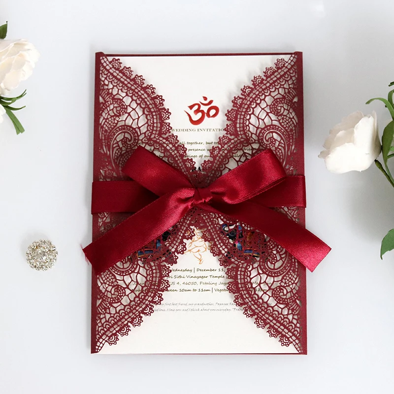 100 шт лазерная резка Кружева свадебные приглашения с цветами открытки элегантные