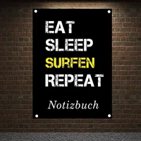 eat sleep surfen repeat vintage exercise fitness banners flags bodybuilding sports inspirational posters tapestry gym wall decor