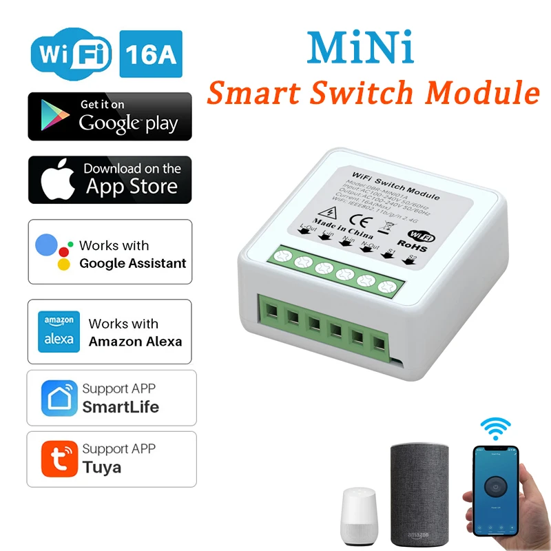 

Смарт-выключатель Tuya с поддержкой Wi-Fi, 16 А