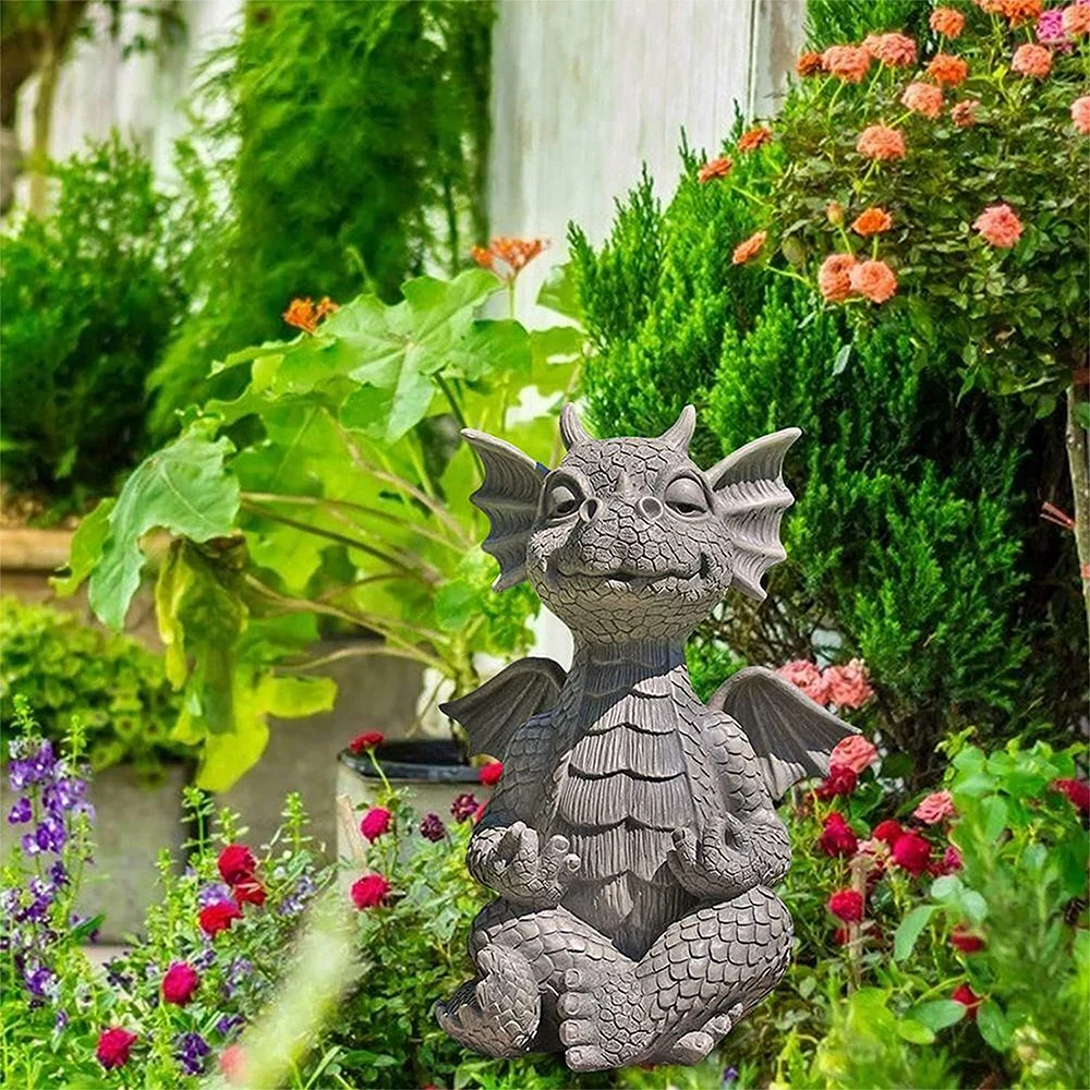 

Toothless small dinosaur statue resin model meditation dinosaur sculpture garden decoration, backyard park decoration statue