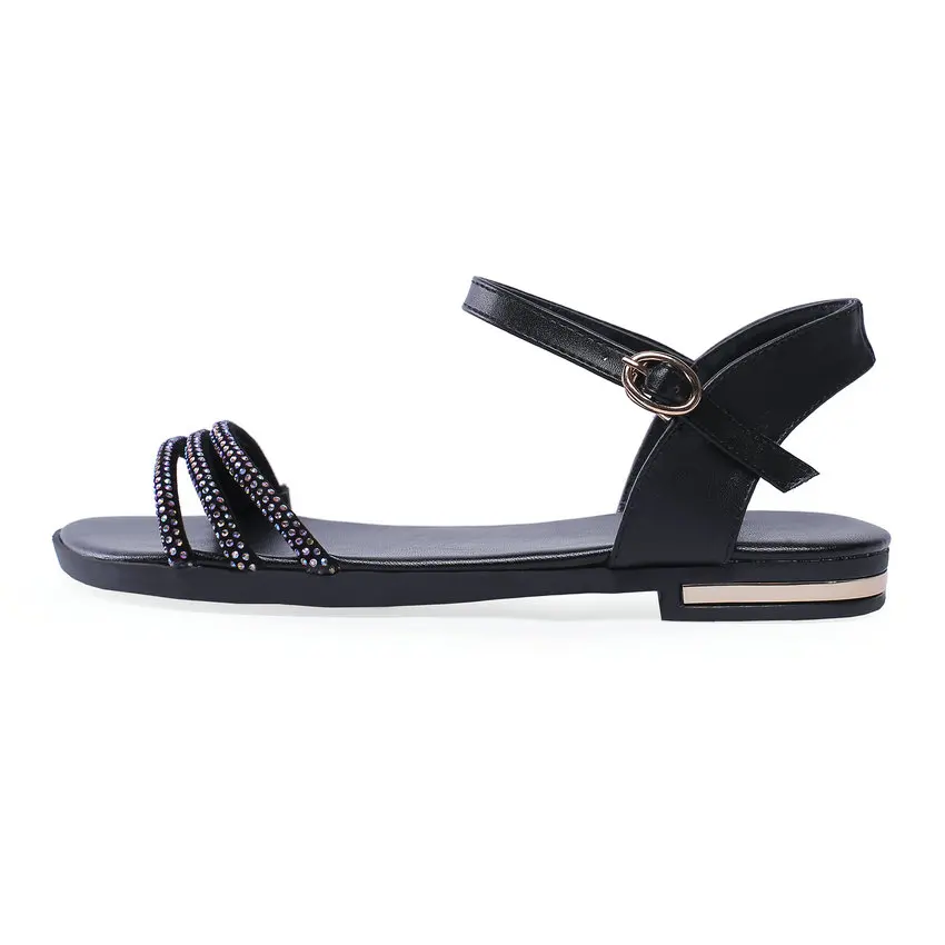 Женские босоножки на низком квадратном каблуке QUTAA черные из бычьей кожи с