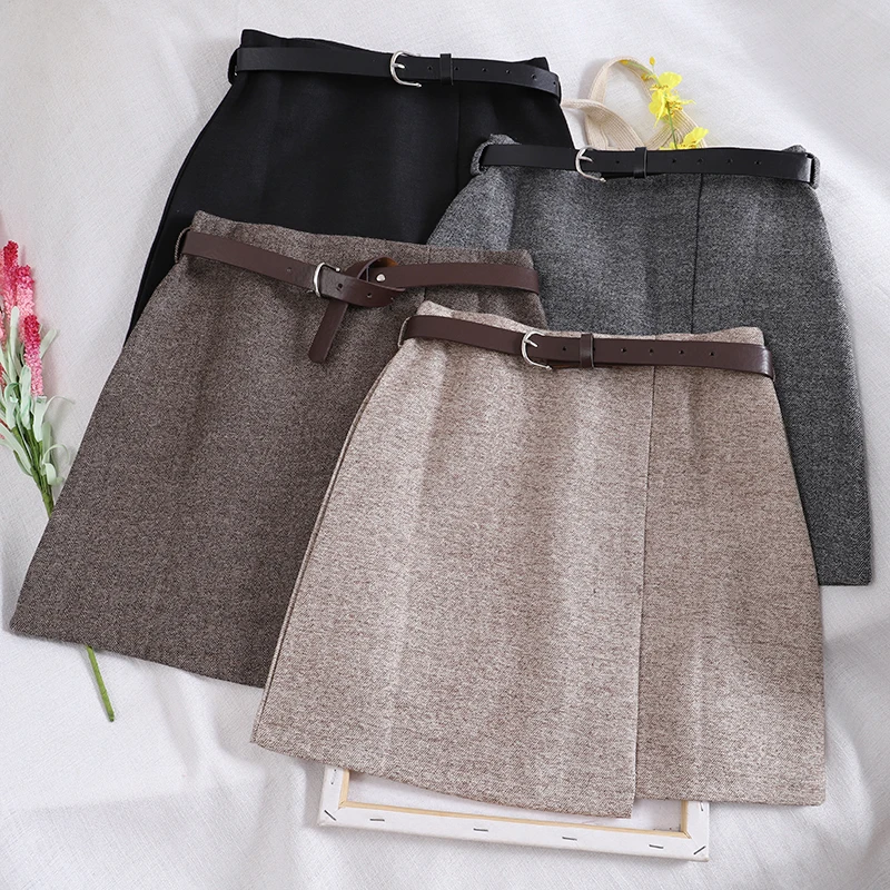 Корейская женская однотонная трапециевидная юбка в стиле Харадзюку