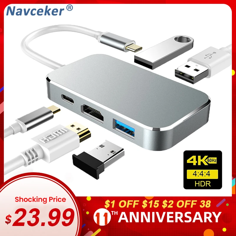 Navceker 100 Вт USB 3 1 Type C к HDMI 0 адаптер конвертер 4K 60Hz концентратор для MacBook Pro Pixel Huawei Mate10