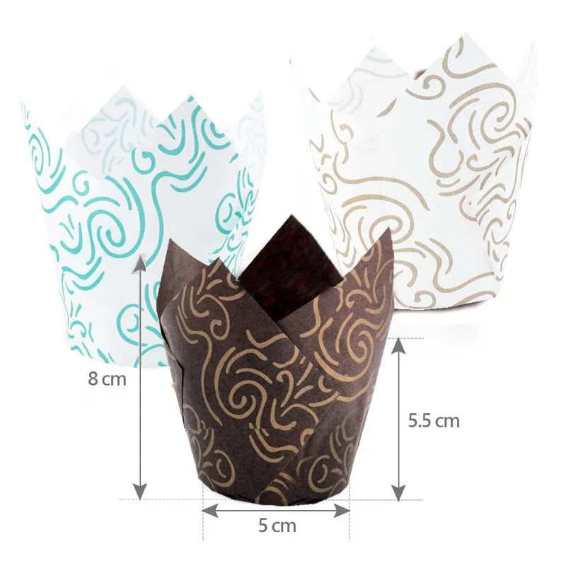 

50 PCS Tulip Design Muffin Cups Large Caliber Cake Mold For Wedding Party DIY Food Grade Oilproof Paper Wrapper Baking Tools