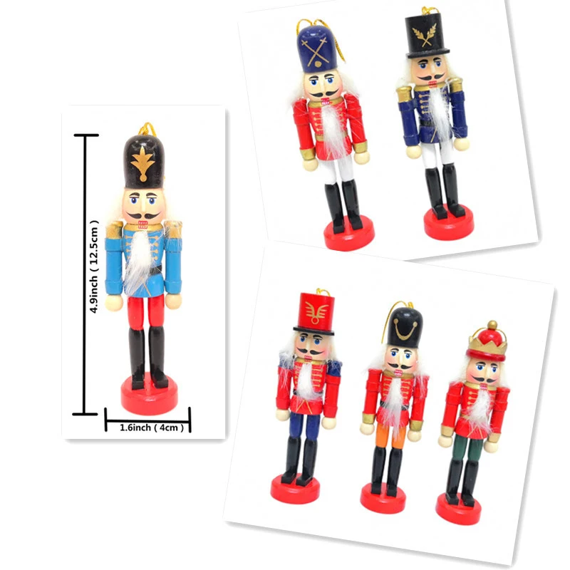 6Pcs/set Christmas Doll Soldier Wood Decoration Made Nutcracker Puppet Desktop Pendants Ornaments For Xmas Tree Party New Year | Дом и сад