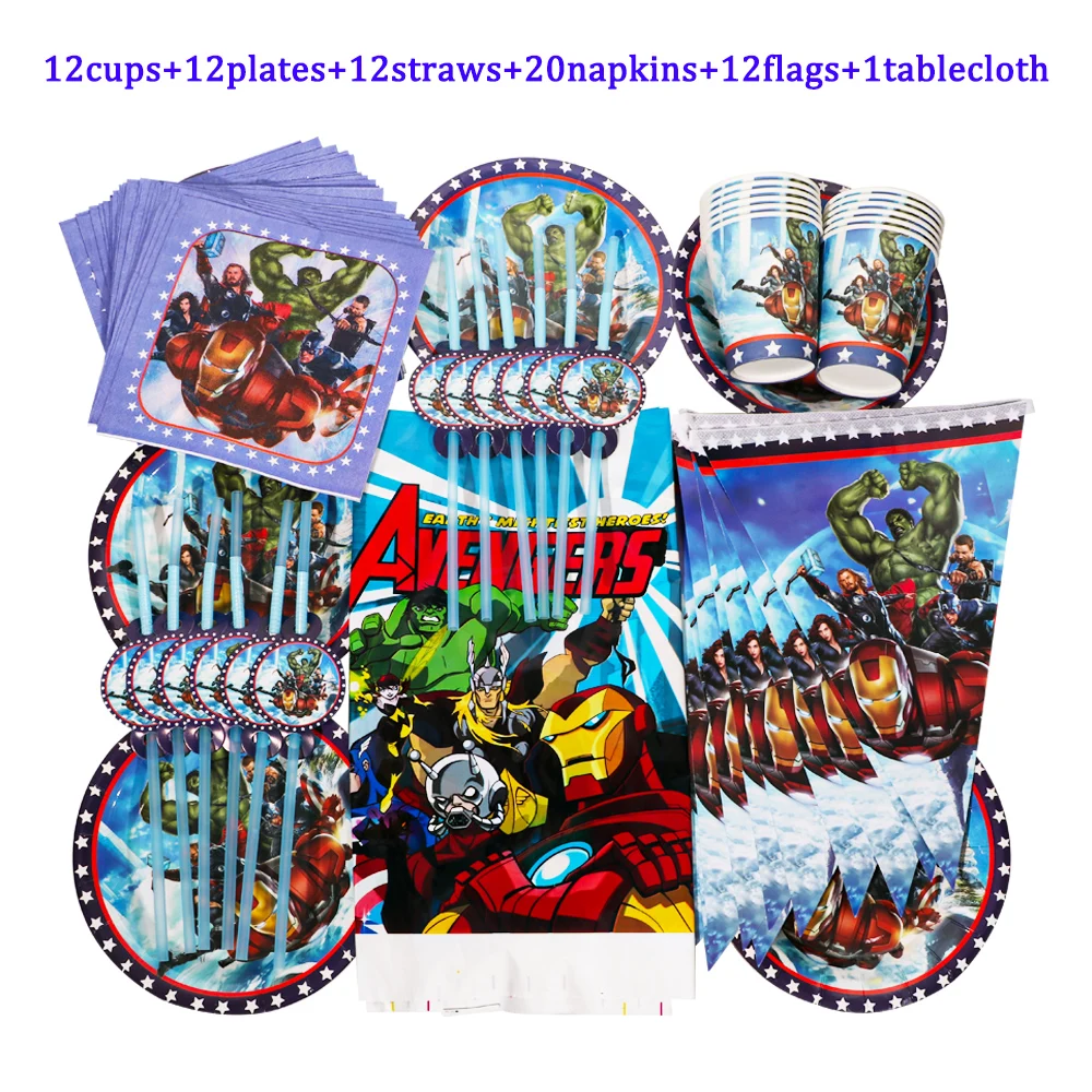 

Disney The Avengers Super Hero Birthday Party Table Decoration Disposable Tableware Paper Cup Plates Napkins Baby Shower 69Pcs