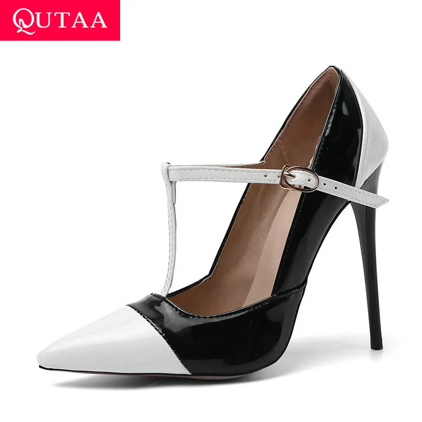 Женские лакированные туфли QUTAA разноцветные лодочки из искусственной кожи на
