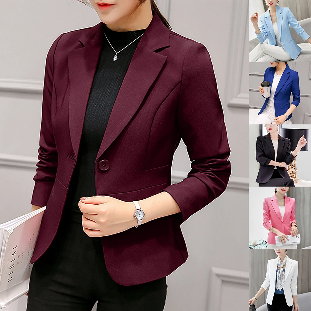 

Nice Pop women's casual suit coat solid color autumn coat business Long Sleeve Jacket Women's long sleeve suit fashion slim coat
