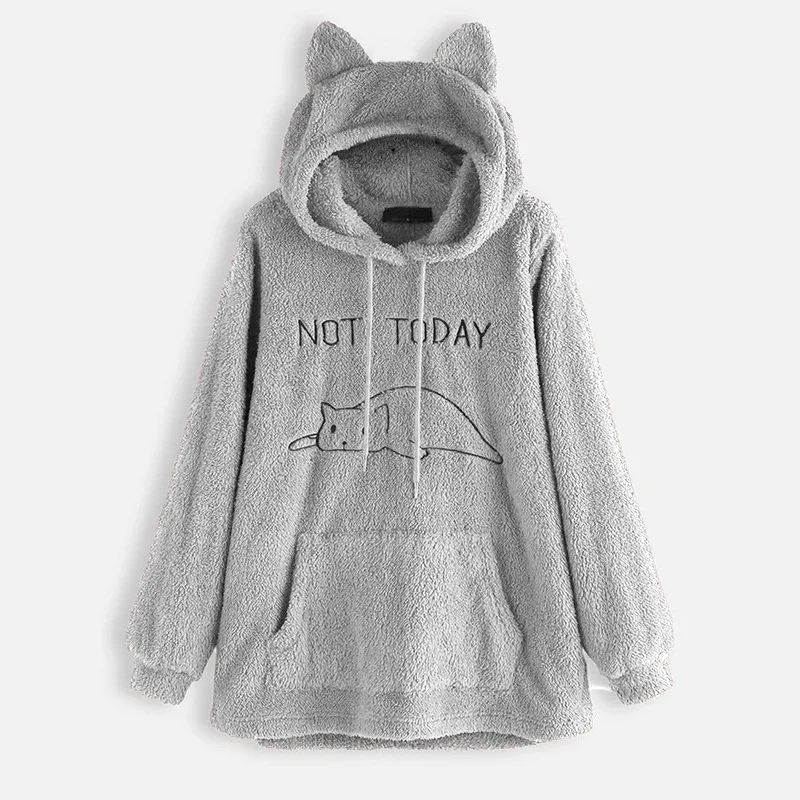 

New Long Hoodies Women Sweatshirt Winter Plush Pocket Hoodie With Sleeves Ladies Hooded Pullover Female Kitten Sweatshirts