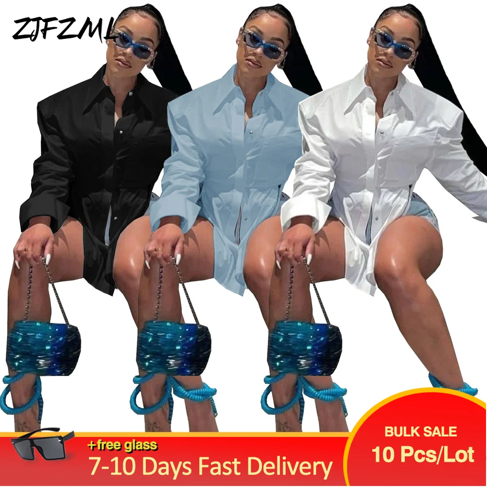 

Wholesale Bulk Items Lots Sense of Design Women's Backless Irregular Blouse Streetwear Lapel Neck Long Sleeve Buttons Y2K Shirt