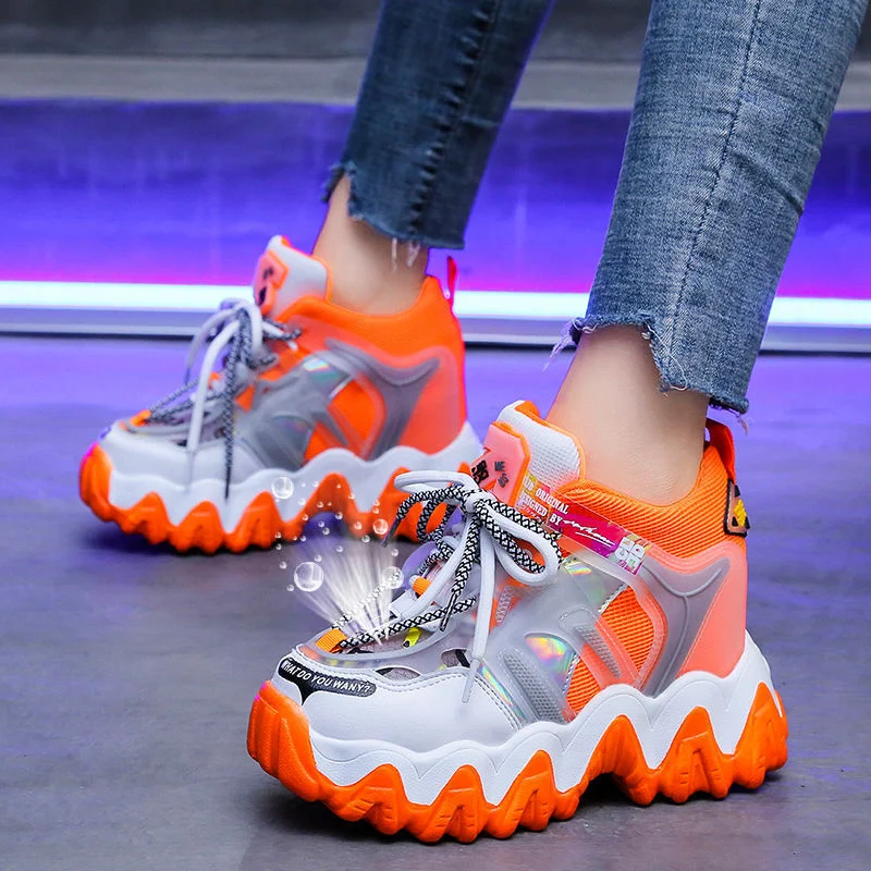

Women Chunky Sneakers Designers Fashion Platform Sneaker Woman Vulcanized Shoes Mesh Breathable Green Ladies Casual Shoes 2020