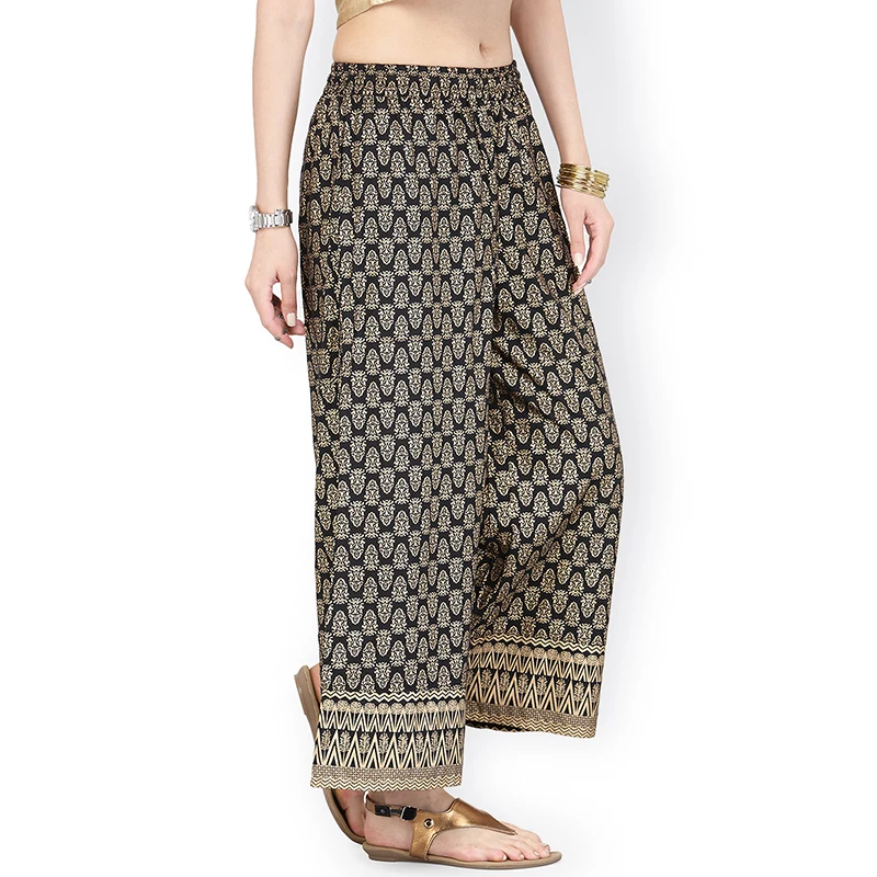 Shalwar Indian Pants Thin Ethnic Gold Printed Black Wide Leg Cotton Trousers Shalwars Salwar Dress Women Costume | Тематическая