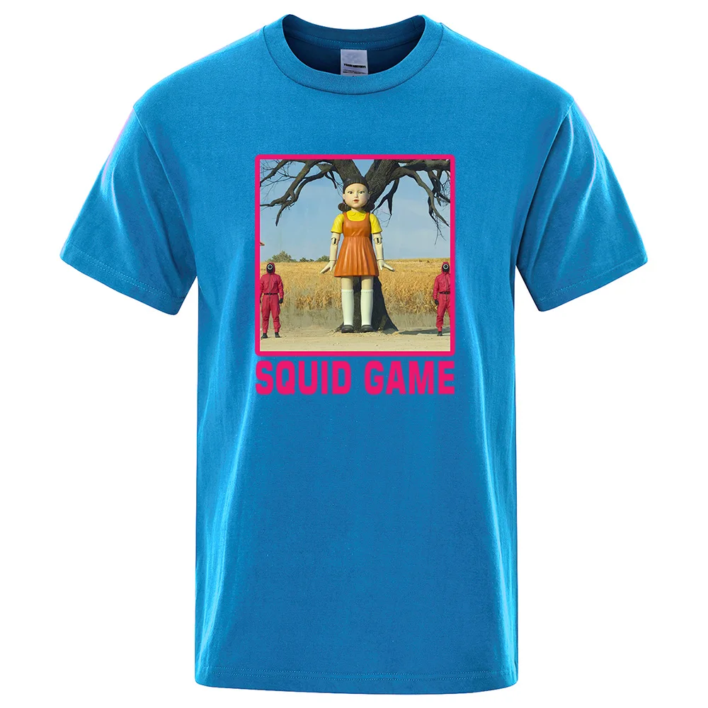 

Hot Summer Squid Game One Two Three Wooden People Printing Man's Tee Shirts Fashion Pure Cotton Cloth Cosy Street Mens T-Shirts