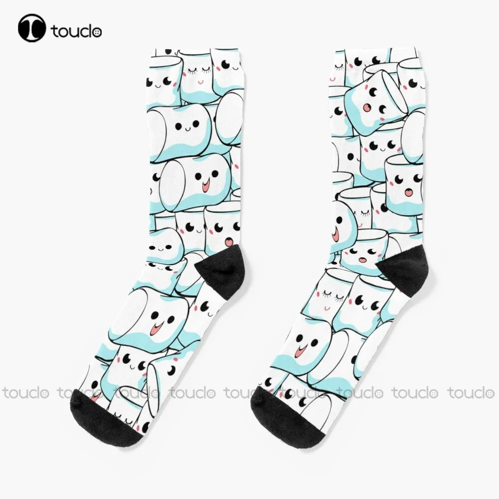 

Squished-Up Fluffy Holiday Marshmallows Socks White High Socks Personalized Custom Unisex Adult Teen Youth Socks Christmas Gift