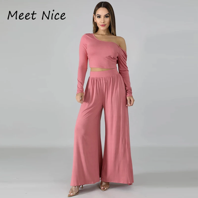 

Autumn 2 Two Piece Set Crop Top And Loose Long Pants Women Two Piece Outfits Plus Size Casual Matching Sets Tracksuit