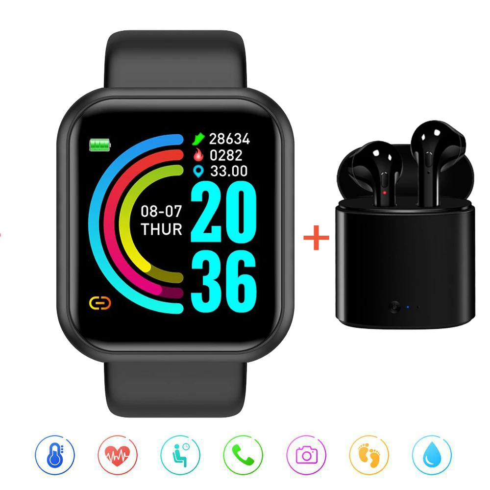 

2021 Electronic Watch Blood Pressure Monitor Women Men Kids Smart Clock D20 Waterproof Sport Wristband Clock Add headset