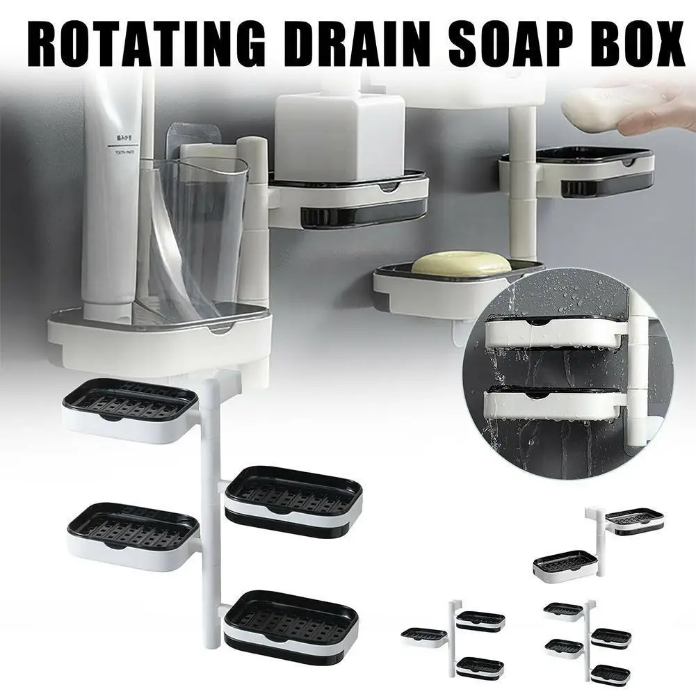 

Rotatable Shelf Free Perforation Wall Hanging Soap Toilet Double-layer Bathroom Shelf Box Drain Three-layer Z5Y0