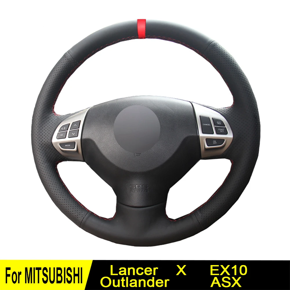 

Steering Wheel Cover For Mitsubishi Lancer EX10 X Outlander ASX Colt Pajero Sport Black Hand-Stitched Genuine Leather