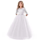 Платье для девочек-подростков, кружевное платье принцессы с бантом, свадебное платье с полурукавами и цветочным принтом для выступлений, официальное платье-пачка, одежда, женское платье