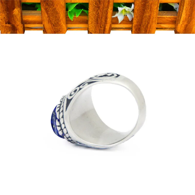 Oval Lapis Lazuli Stainless Steel Rings Natural Stone Leaf Plant Vintage Fashion Jewelry TR730