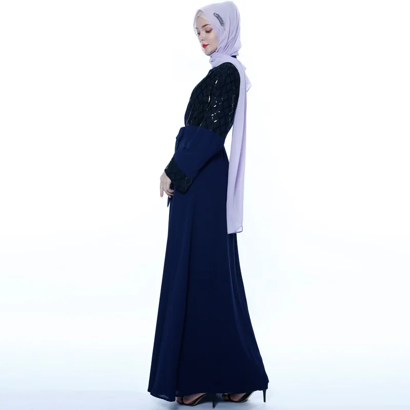 latest Dubai long-sleeved dress Muslim party Abaya ladies Arabian lace cardigan patchwork Turkish Islamic prayer gown robe