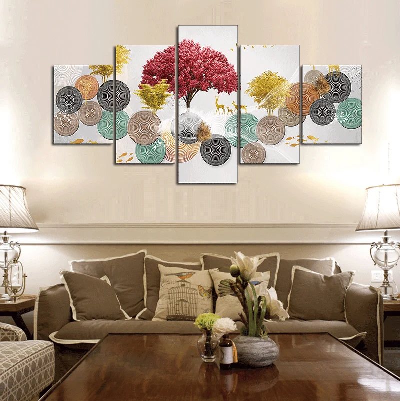 Без рамки 5 шт. красное золото дерево живопись на холсте с принтом роскошные