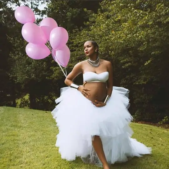 

Boho Elegant White Hi Low Pregnant Puffy Skirts Soft Tulle Skirts To Photo-shoots 2021 Chic Ruffle Zipper Waistline Long Skirts