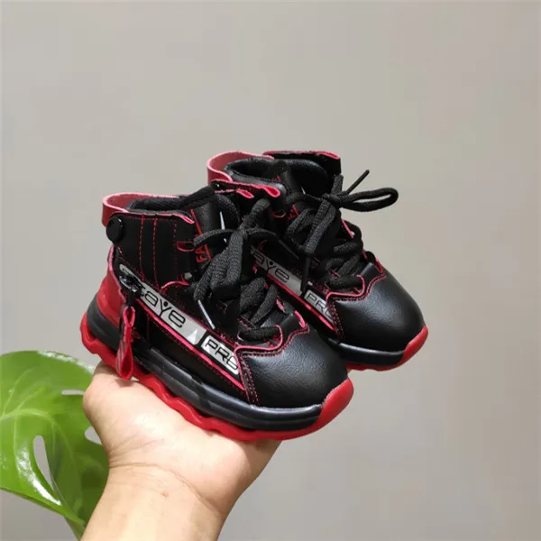 black red Детская обувь из натуральной кожи модная спортивная дышащая обувь для девочек и мальчиков детские сникерсы на мягкой подошве нескользящая обувь для малышей - Цвет: black red